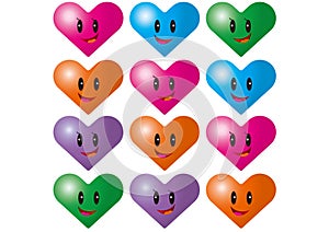 Colorful pattern of heart shaped smiley faces